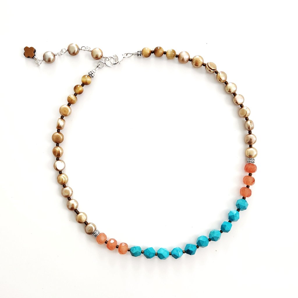 Turquoise Mixed Semi-Precious Gemstone Necklace 78$